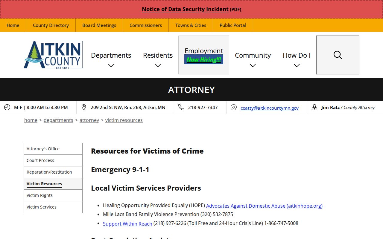 Aitkin County VINE and Minnesota Haven release notification resources